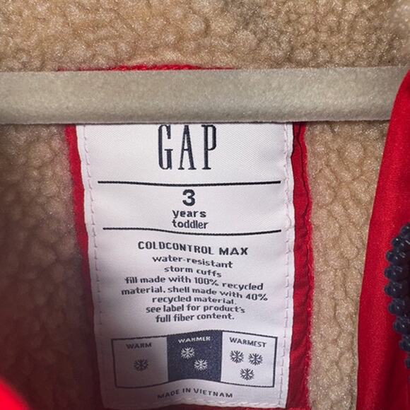 GAP Boys size 3T red puffer ColdControl Max Water Resistant Storm Cuffs Jacket - Picture 9 of 9